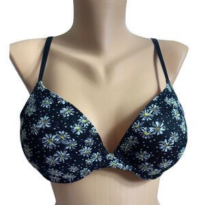 Victoria's Secret Pink Bra Sz 34C Wear Everywhere Push Up Padded Black Daisy